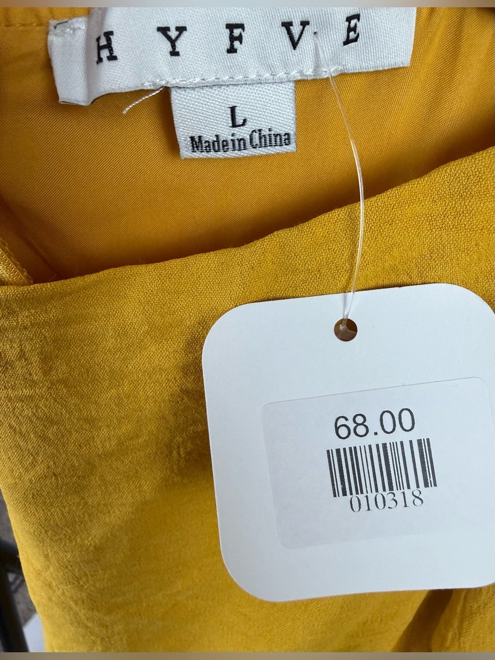 HYFVE Mustard Yellow Puff Sleeve Babydoll Mini Dress Tie Back NWT Size L - Picture 4 of 6